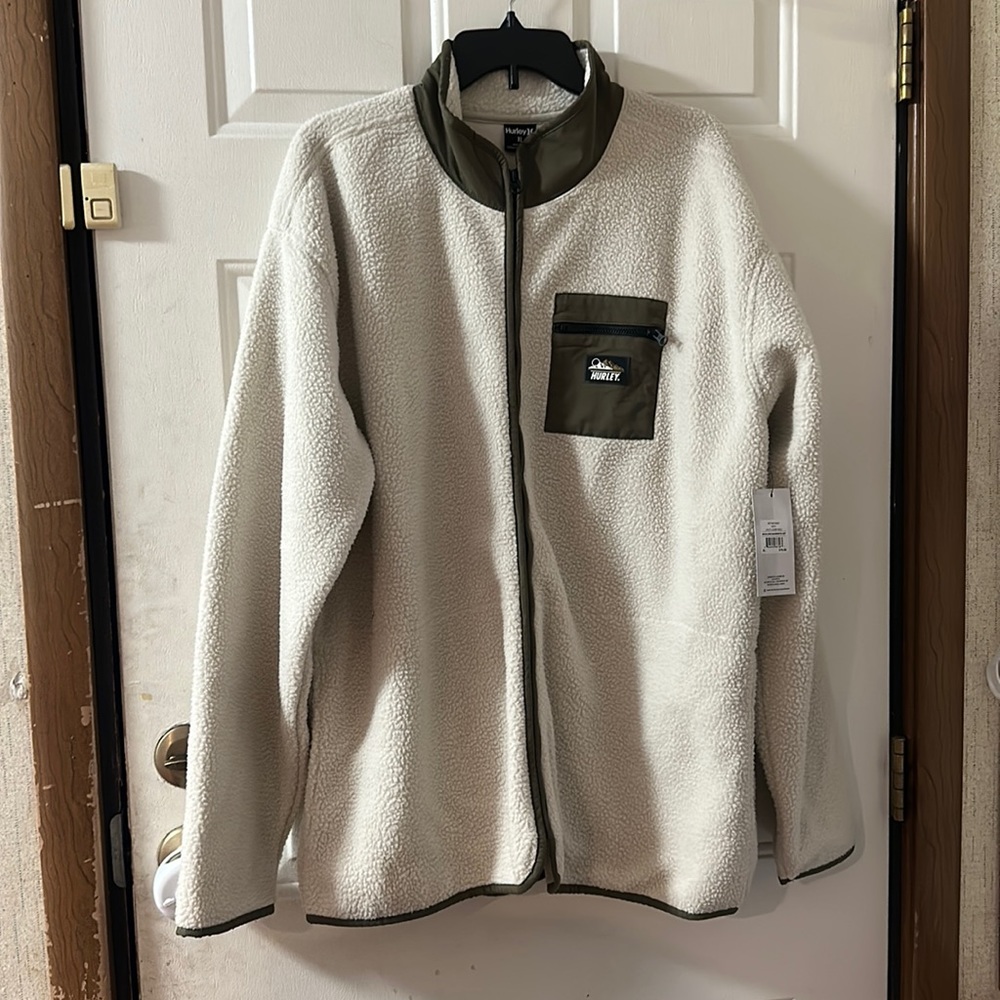 Hurley Boulder Burrrito Full-Zip Jacket: CREAM/GREEN: NEW WITH TAGS: SIZE XL